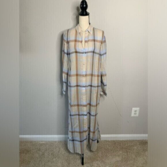NWT Theory Sheer Plaid Maxi Shirt Dress - Picture 4 of 12